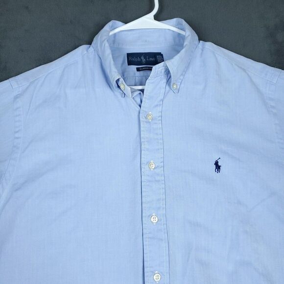 Ralph Lauren Shirt Mens 16.5 34/35 Blue Classic Fit Long Sleeve Button Down Logo - Picture 10 of 15